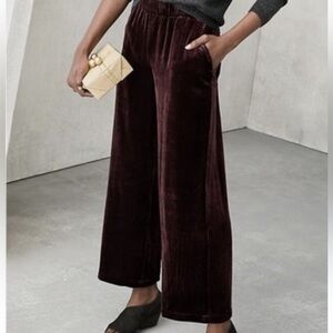 Eileen Fisher Silk Velvet Wide-Leg Ankle Pants - Wren Brown